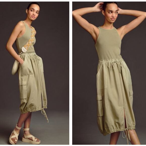 ANTHROPOLOGIE x DAILY PRACTICE High-Neck Tank Twofer Dress Moss Green Sz XL {G4} - Picture 1 of 6